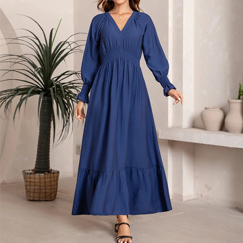 Spring/Summer Solid Color Woven Women's Dress Pleated Fitted Waist A-line Skirt Elegant High-Quality Viscose Customizable S-2XL
