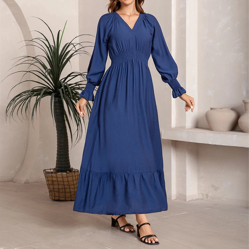 Spring/Summer Solid Color Woven Women's Dress Pleated Fitted Waist A-line Skirt Elegant High-Quality Viscose Customizable S-2XL