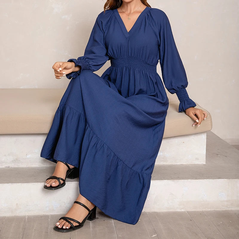 Spring/Summer Solid Color Woven Women's Dress Pleated Fitted Waist A-line Skirt Elegant High-Quality Viscose Customizable S-2XL