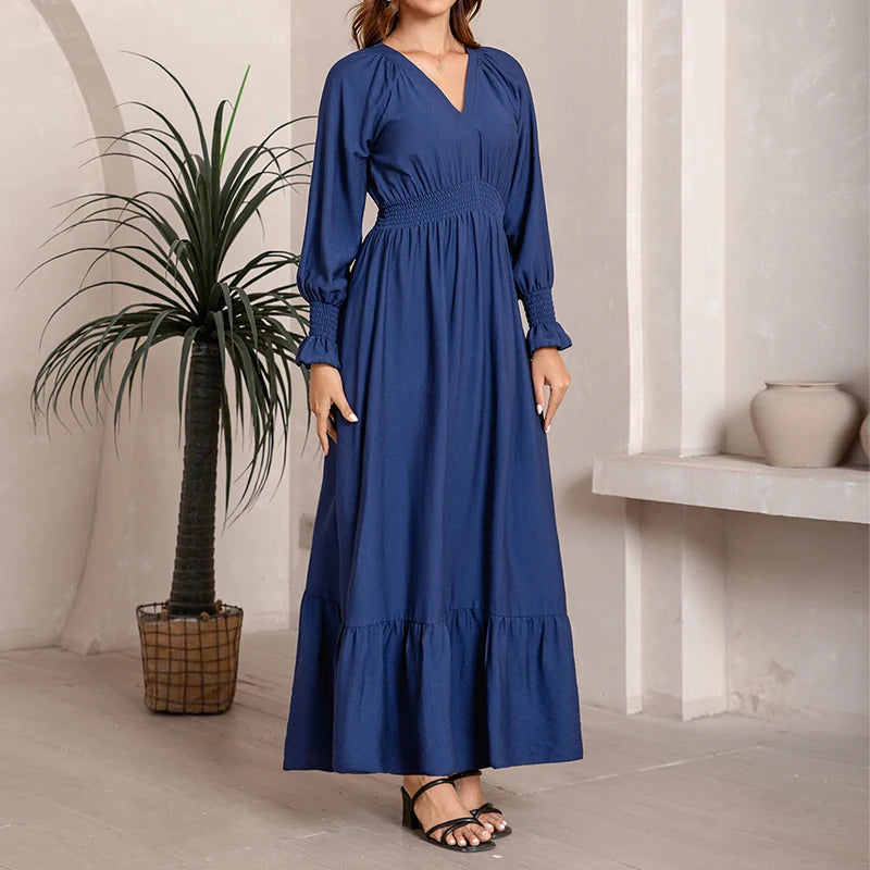 Spring/Summer Solid Color Woven Women's Dress Pleated Fitted Waist A-line Skirt Elegant High-Quality Viscose Customizable S-2XL