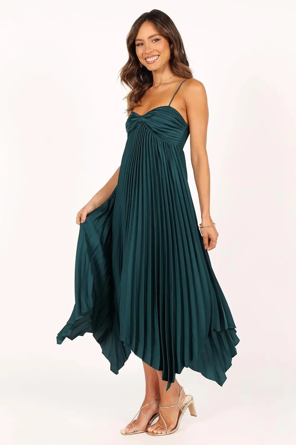 2025 Irregular and Sexy Pleated Evening Gown with Thin Shoulder Straps, Elegant Dress for Dance Parties, Women's Wedding Parties