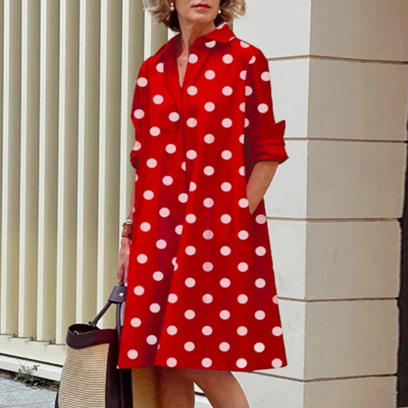 Spring Summer Shirt Dress Women Turn Down Collar Long Sleeve Tie Dye Printing Midi Dresses For Women Elegant Pocket Holiday Robe