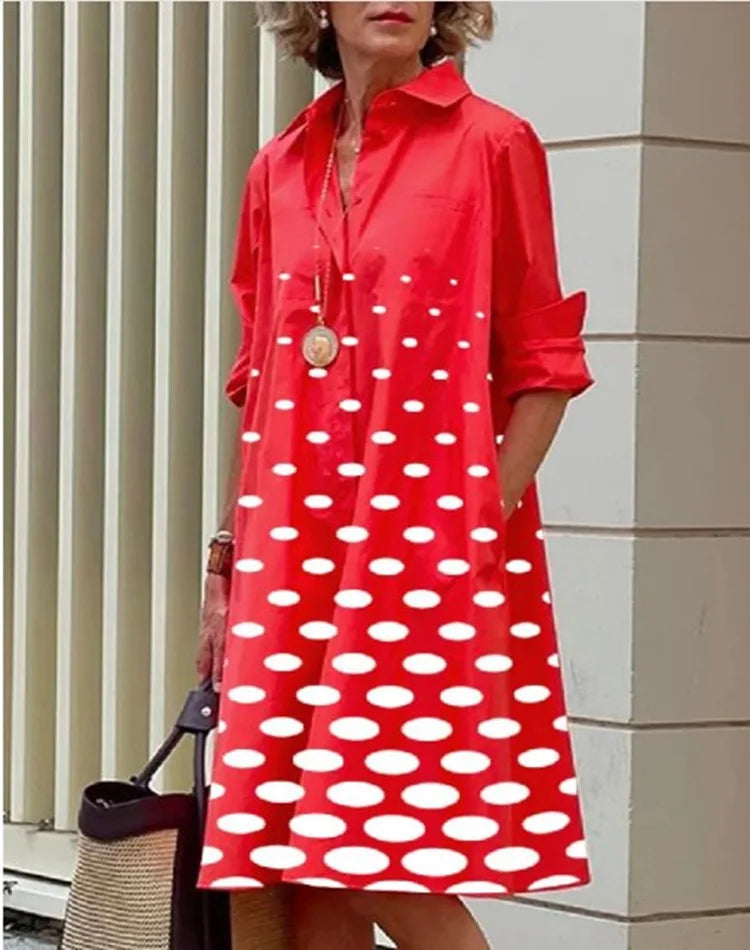 2026 Fall New Full Open Front Print Shirt Collar Long Sleeve Midi Dress Women Casual Fashion Office Wear with Belt