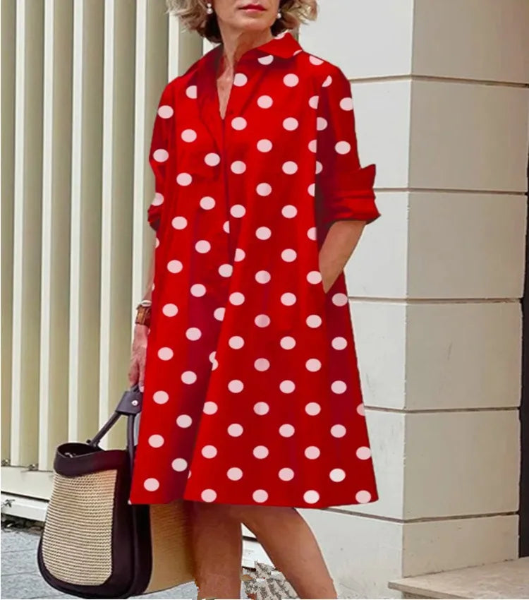 2026 Fall New Full Open Front Print Shirt Collar Long Sleeve Midi Dress Women Casual Fashion Office Wear with Belt