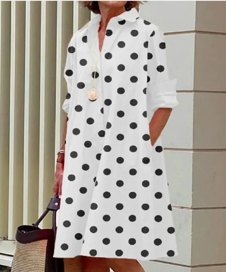 2026 Fall New Full Open Front Print Shirt Collar Long Sleeve Midi Dress Women Casual Fashion Office Wear with Belt