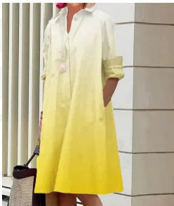 2026 Fall New Full Open Front Print Shirt Collar Long Sleeve Midi Dress Women Casual Fashion Office Wear with Belt