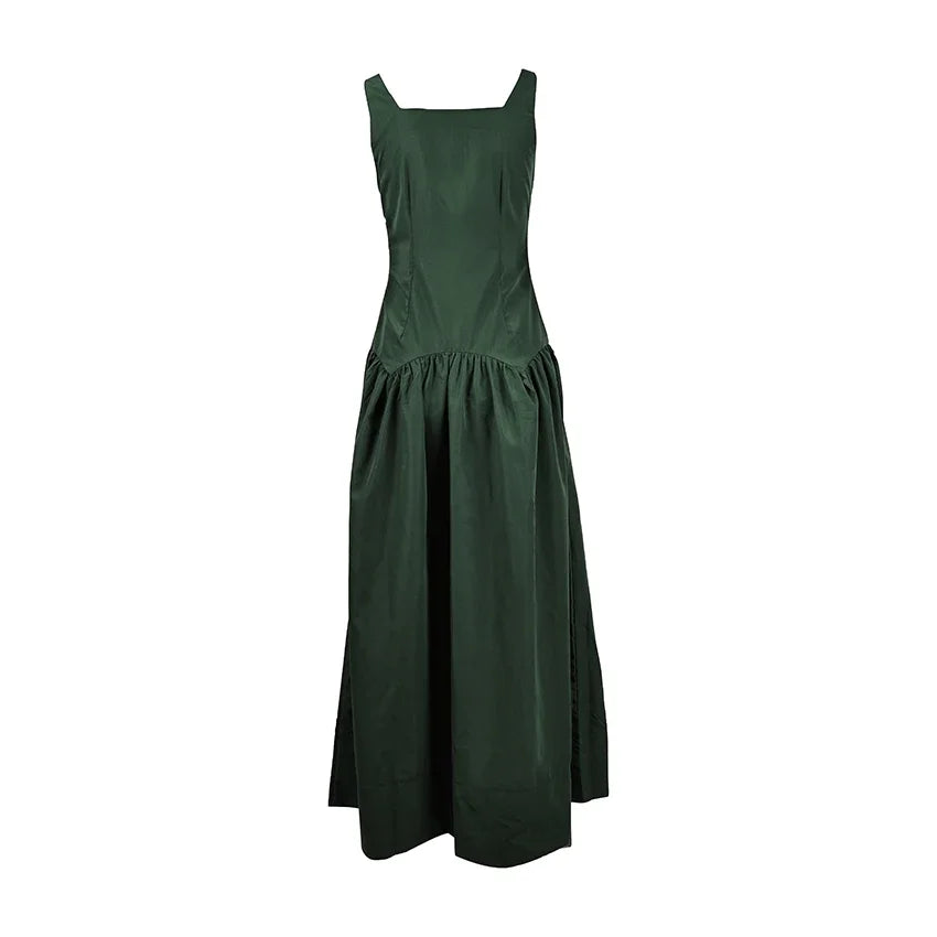 Elegant Spaghetti Strap Long Summer Green Dress 2026 Casual Straight Dress For High Waist Women Street Dresses Female