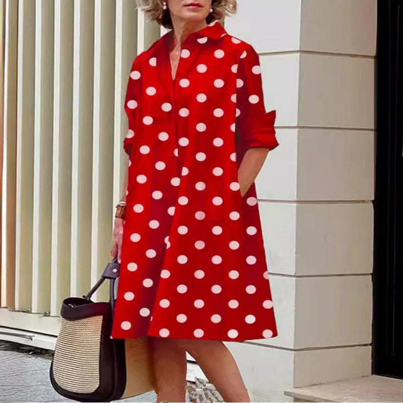 2026 Fall New Full Open Front Print Shirt Collar Long Sleeve Midi Dress Women Casual Fashion Office Wear with Belt