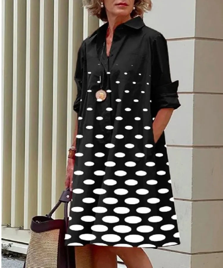 2026 Fall New Full Open Front Print Shirt Collar Long Sleeve Midi Dress Women Casual Fashion Office Wear with Belt