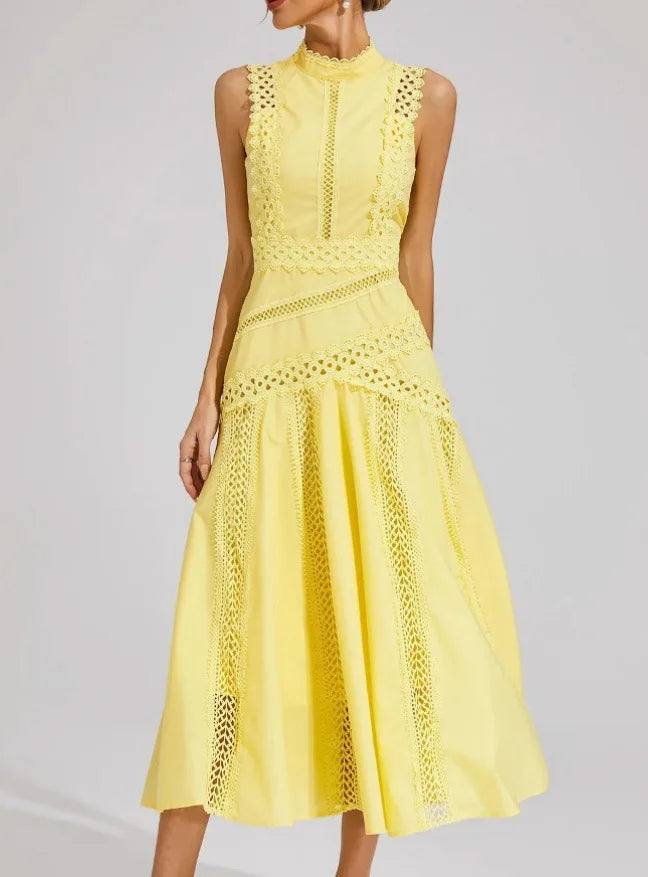 Elegant Long Lace Sleeveless Round Neck Dress Commute Evening Gown Women's Y2K Fashion Dresses Summer New Arrival Single Piece