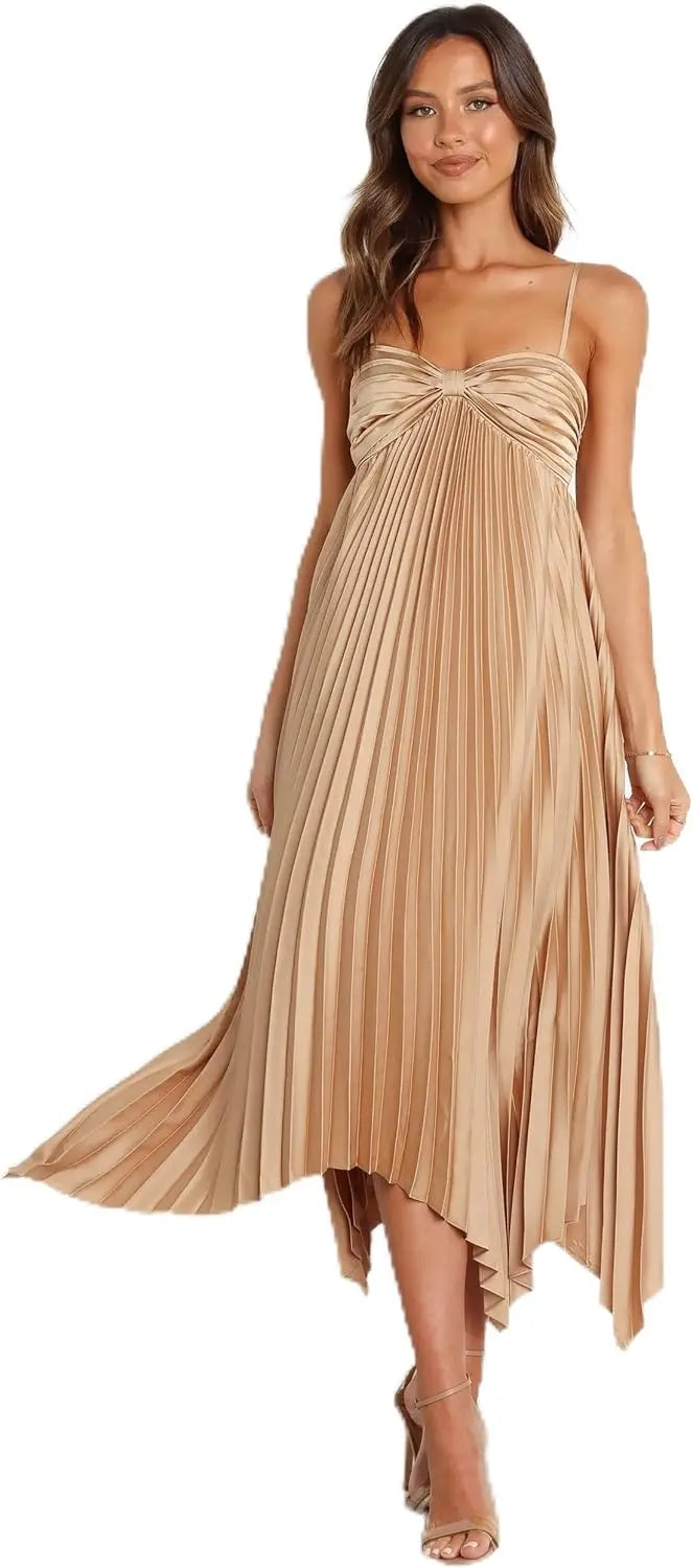 2025 Irregular and Sexy Pleated Evening Gown with Thin Shoulder Straps, Elegant Dress for Dance Parties, Women's Wedding Parties