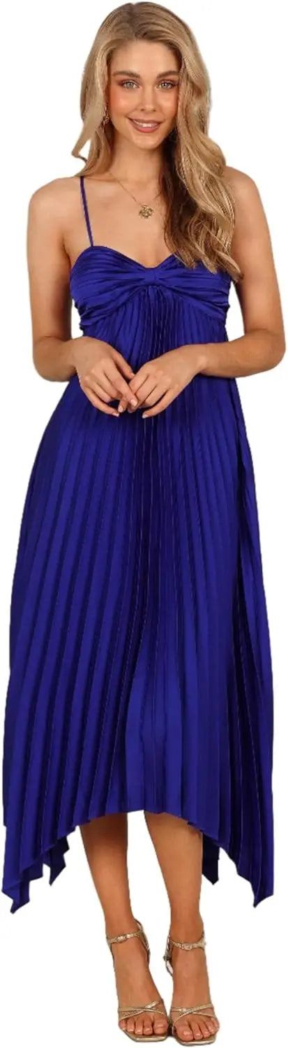 2025 Irregular and Sexy Pleated Evening Gown with Thin Shoulder Straps, Elegant Dress for Dance Parties, Women's Wedding Parties