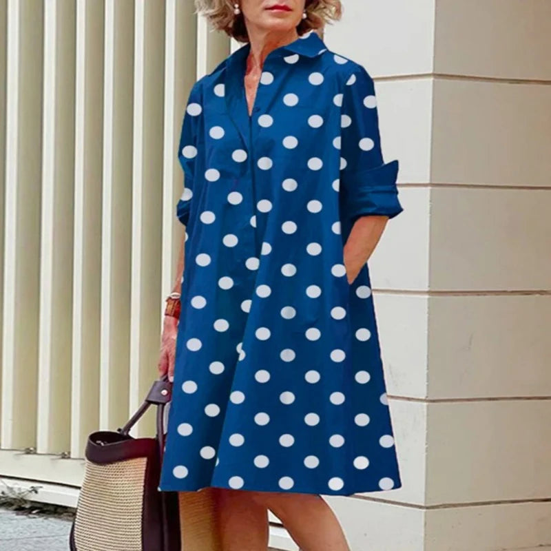 Spring Summer Shirt Dress Women Turn Down Collar Long Sleeve Tie Dye Printing Midi Dresses For Women Elegant Pocket Holiday Robe
