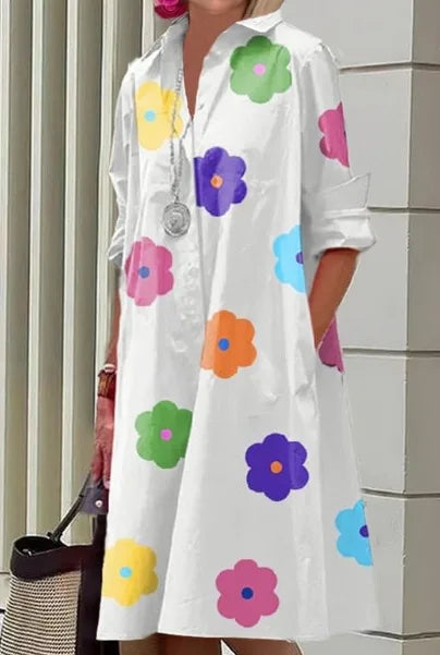 2026 Fall New Full Open Front Print Shirt Collar Long Sleeve Midi Dress Women Casual Fashion Office Wear with Belt