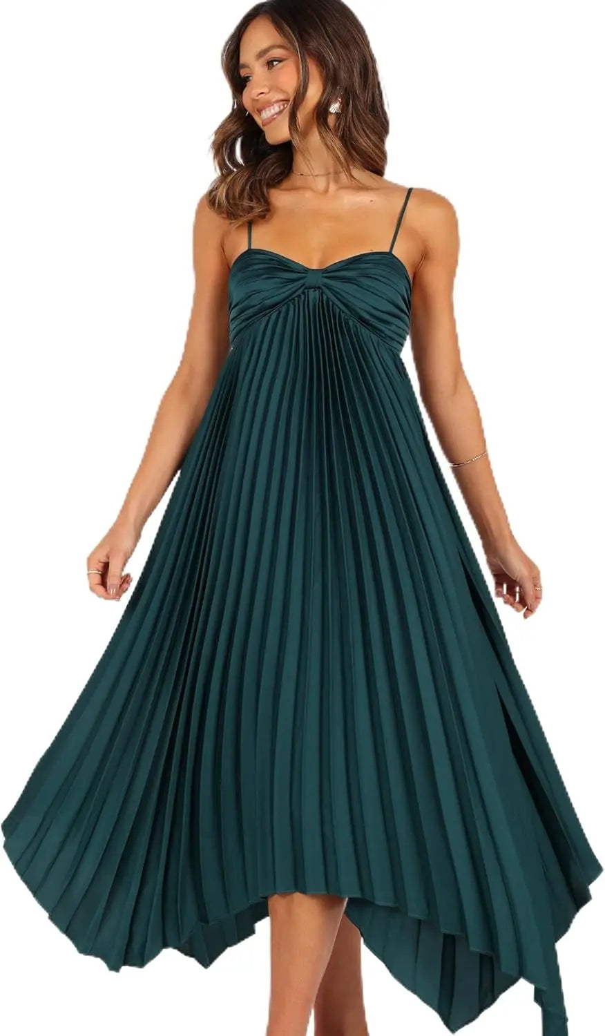 2025 Irregular and Sexy Pleated Evening Gown with Thin Shoulder Straps, Elegant Dress for Dance Parties, Women's Wedding Parties