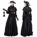 Women Plague Doctor Costume Set Medieval Gothic Long Dress with Cape Belt Hat Gloves Bird Beak Mask Steampunk Halloween Cosplay Outfit for Carnival Party