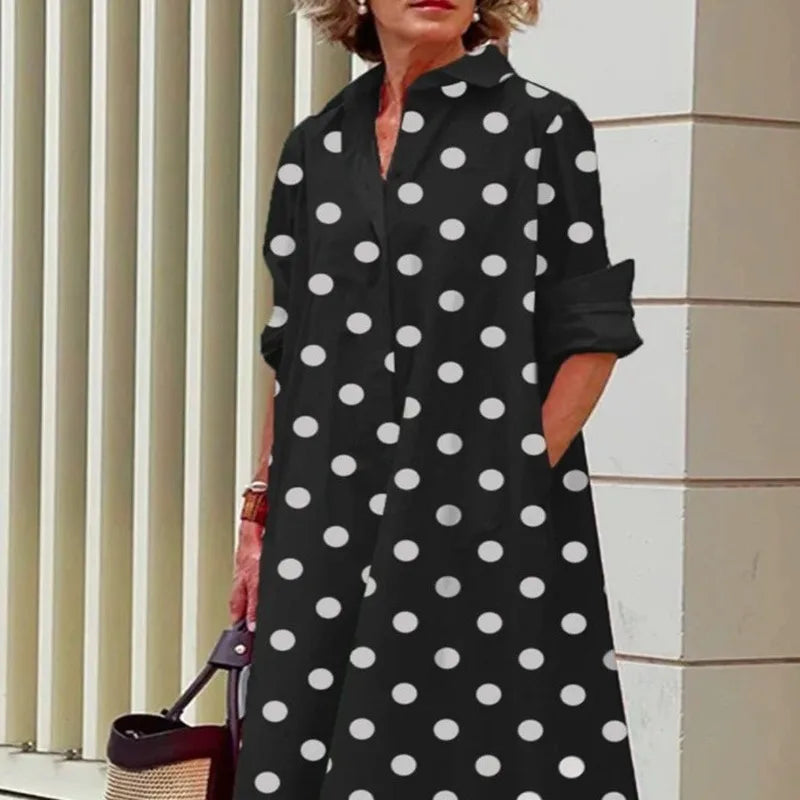 2026 Fall New Full Open Front Print Shirt Collar Long Sleeve Midi Dress Women Casual Fashion Office Wear with Belt