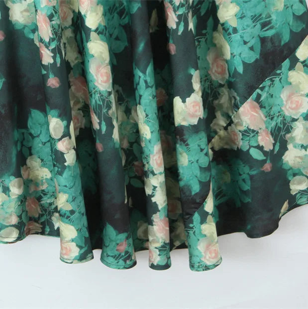 Deep V-neck Floral Print Slip Dress Vacation Style Waist-cinching Printed Beach Dress Sexy Backless Deep V Sleeveless Dress KXMM