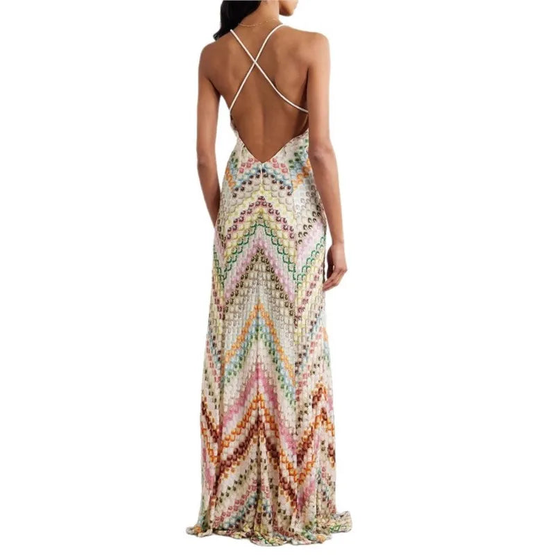 Spring Summer Female Boho Maxi Dresses Retro Sleeveless Women Holiday Long Skirt Sexy Deep V Neck Casual Party Dress Streetwear