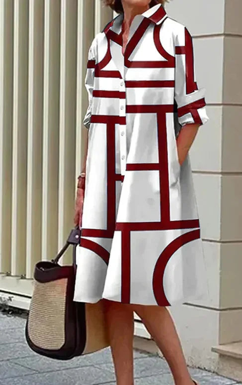 2026 Fall New Full Open Front Print Shirt Collar Long Sleeve Midi Dress Women Casual Fashion Office Wear with Belt