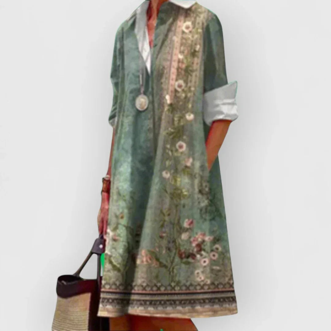 2026 Fall New Full Open Front Print Shirt Collar Long Sleeve Midi Dress Women Casual Fashion Office Wear with Belt