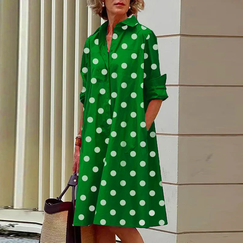 Spring Summer Shirt Dress Women Turn Down Collar Long Sleeve Tie Dye Printing Midi Dresses For Women Elegant Pocket Holiday Robe