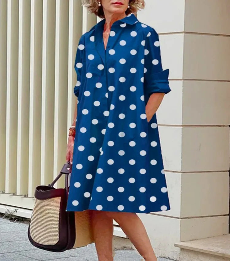 2026 Fall New Full Open Front Print Shirt Collar Long Sleeve Midi Dress Women Casual Fashion Office Wear with Belt