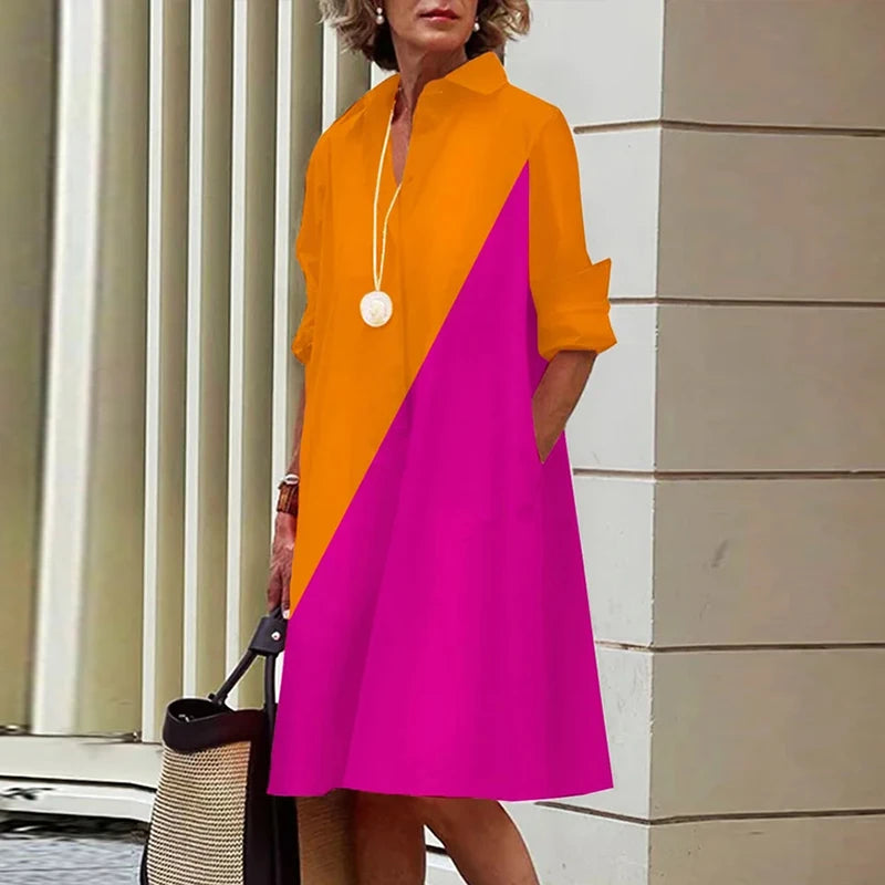Spring Summer Shirt Dress Women Turn Down Collar Long Sleeve Tie Dye Printing Midi Dresses For Women Elegant Pocket Holiday Robe