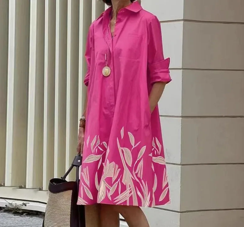 2026 Fall New Full Open Front Print Shirt Collar Long Sleeve Midi Dress Women Casual Fashion Office Wear with Belt