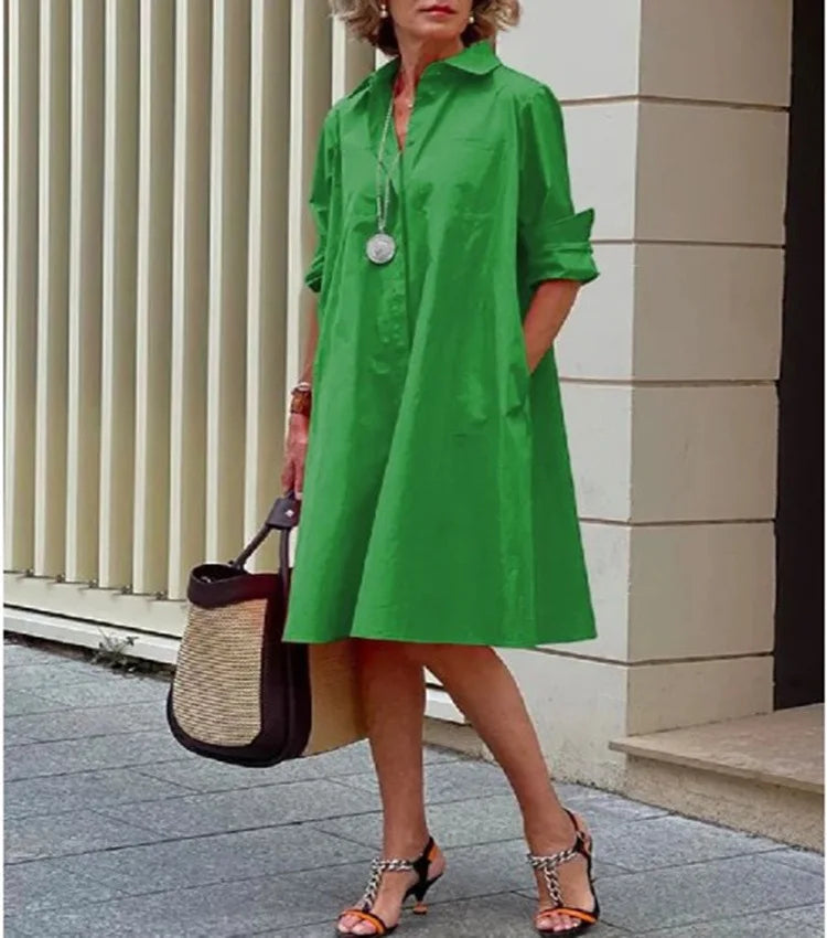 2026 Fall New Full Open Front Print Shirt Collar Long Sleeve Midi Dress Women Casual Fashion Office Wear with Belt