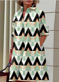 2026 Fall New Full Open Front Print Shirt Collar Long Sleeve Midi Dress Women Casual Fashion Office Wear with Belt