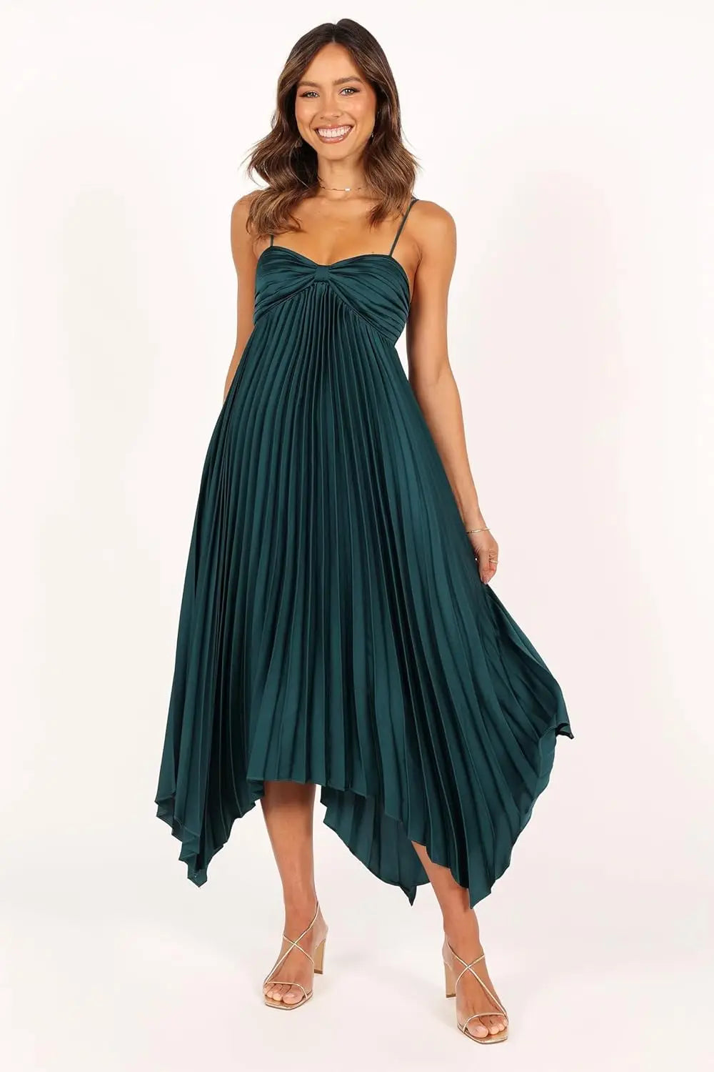 2025 Irregular and Sexy Pleated Evening Gown with Thin Shoulder Straps, Elegant Dress for Dance Parties, Women's Wedding Parties