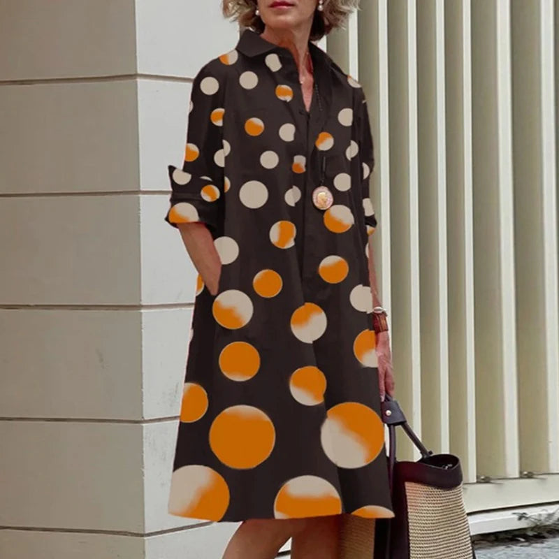 Spring Summer Shirt Dress Women Turn Down Collar Long Sleeve Tie Dye Printing Midi Dresses For Women Elegant Pocket Holiday Robe