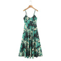 Deep V-neck Floral Print Slip Dress Vacation Style Waist-cinching Printed Beach Dress Sexy Backless Deep V Sleeveless Dress KXMM