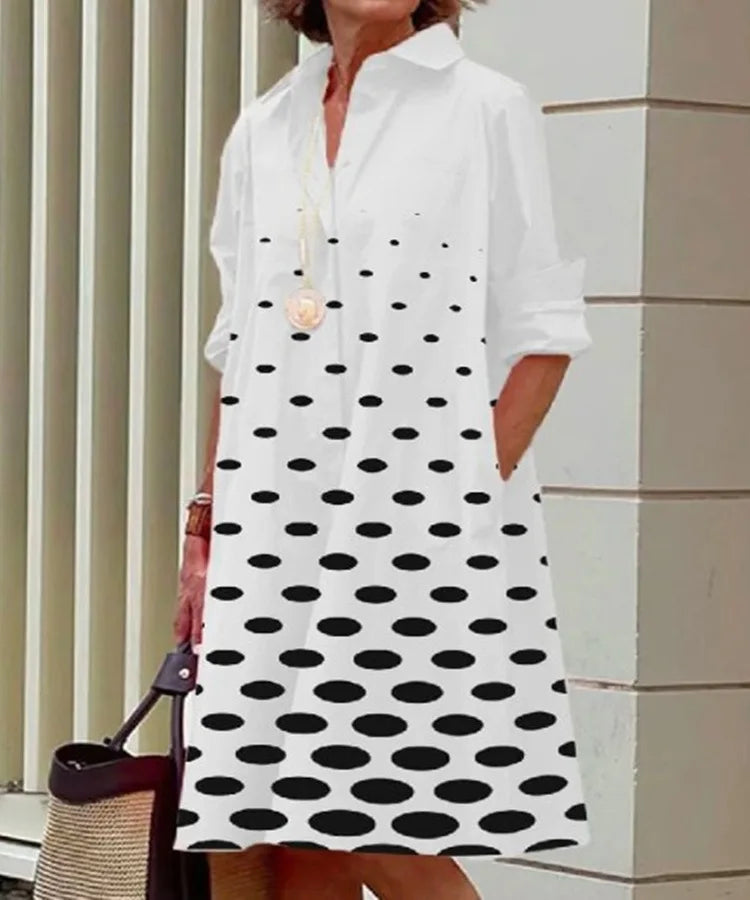 2026 Fall New Full Open Front Print Shirt Collar Long Sleeve Midi Dress Women Casual Fashion Office Wear with Belt