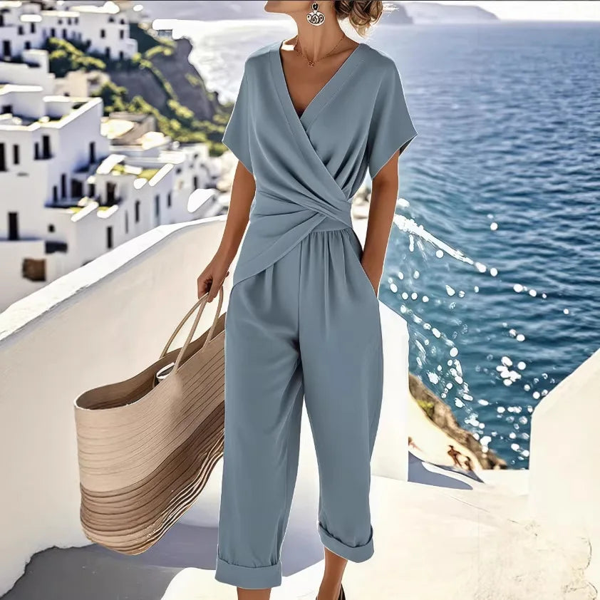 2 pieces women sets 2026 summer new fashion solid color irregular short-sleeved top+solid pant sets women's clothing