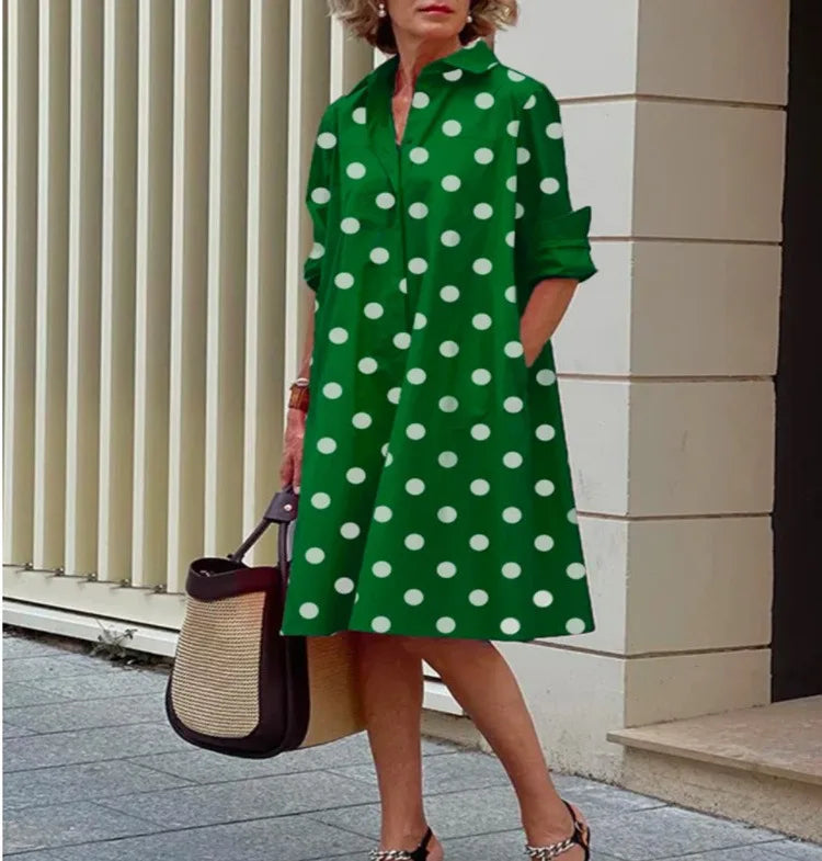 2026 Fall New Full Open Front Print Shirt Collar Long Sleeve Midi Dress Women Casual Fashion Office Wear with Belt