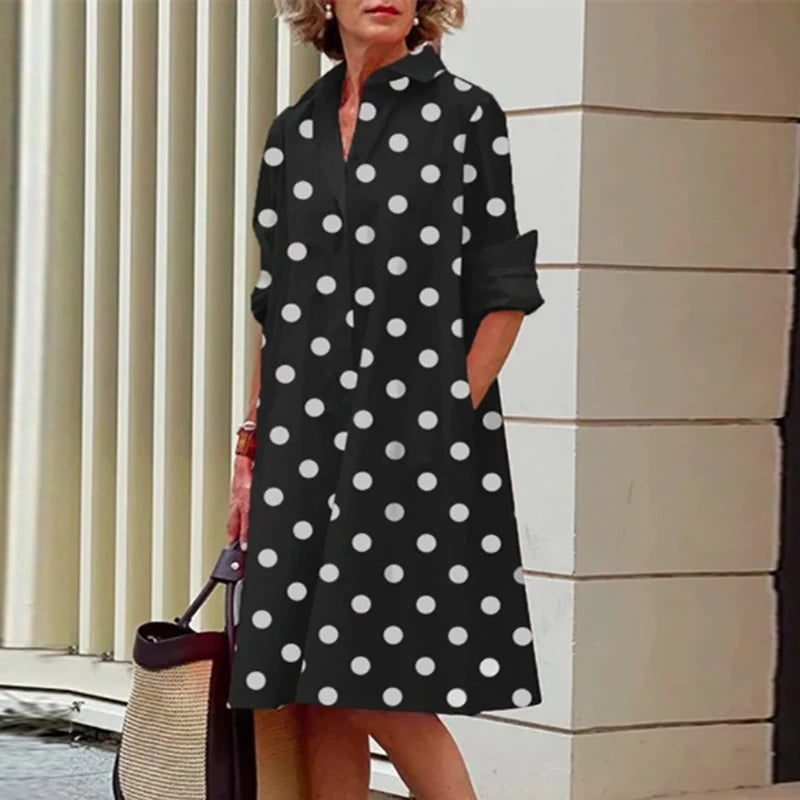 Spring Summer Shirt Dress Women Turn Down Collar Long Sleeve Tie Dye Printing Midi Dresses For Women Elegant Pocket Holiday Robe