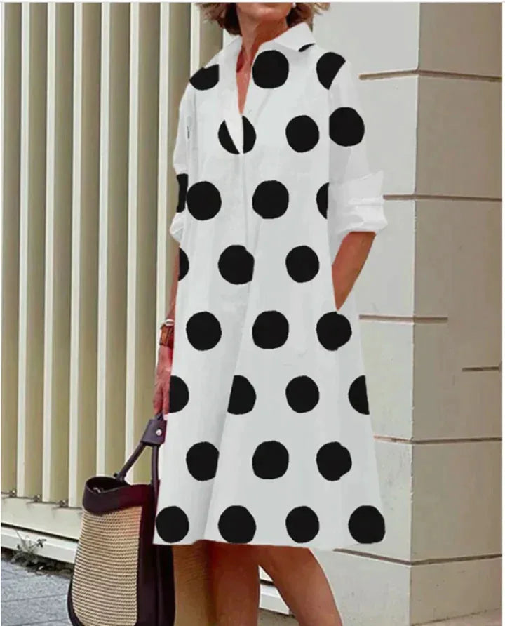 2026 Fall New Full Open Front Print Shirt Collar Long Sleeve Midi Dress Women Casual Fashion Office Wear with Belt