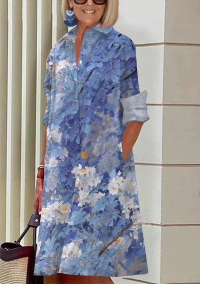 2026 Fall New Full Open Front Print Shirt Collar Long Sleeve Midi Dress Women Casual Fashion Office Wear with Belt