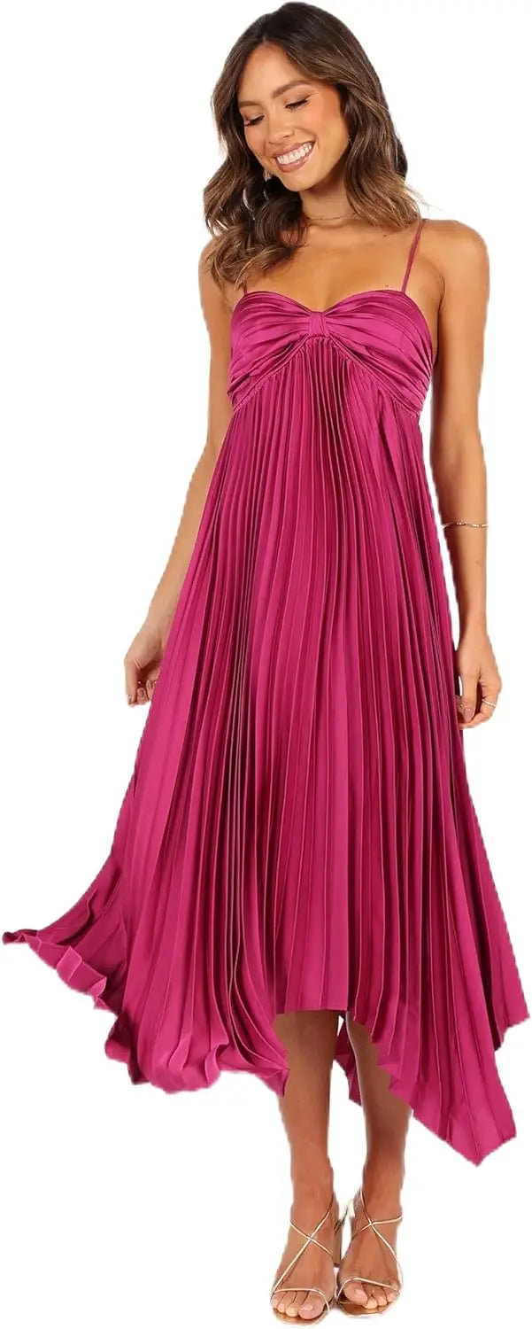 2025 Irregular and Sexy Pleated Evening Gown with Thin Shoulder Straps, Elegant Dress for Dance Parties, Women's Wedding Parties