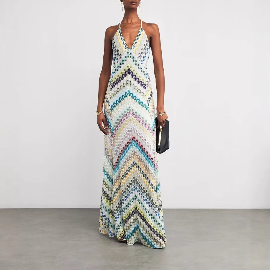 Spring Summer Female Boho Maxi Dresses Retro Sleeveless Women Holiday Long Skirt Sexy Deep V Neck Casual Party Dress Streetwear
