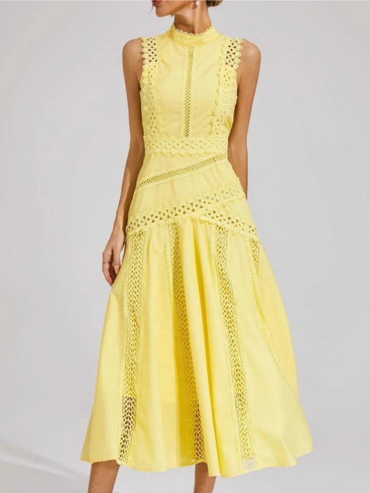 Elegant Long Lace Sleeveless Round Neck Dress Commute Evening Gown Women's Y2K Fashion Dresses Summer New Arrival Single Piece
