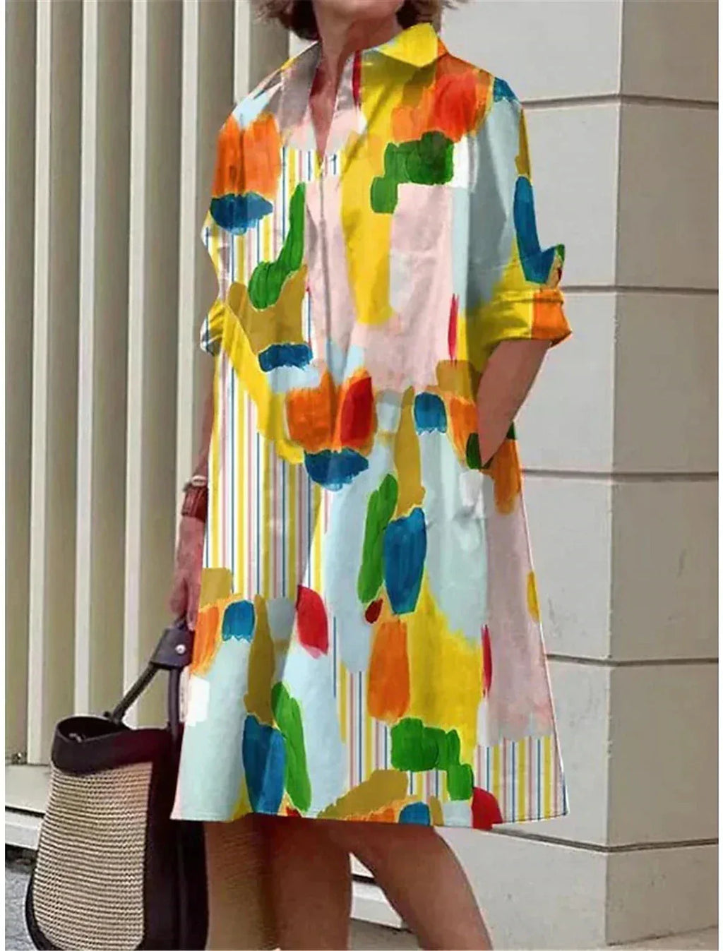 2026 Fall New Full Open Front Print Shirt Collar Long Sleeve Midi Dress Women Casual Fashion Office Wear with Belt