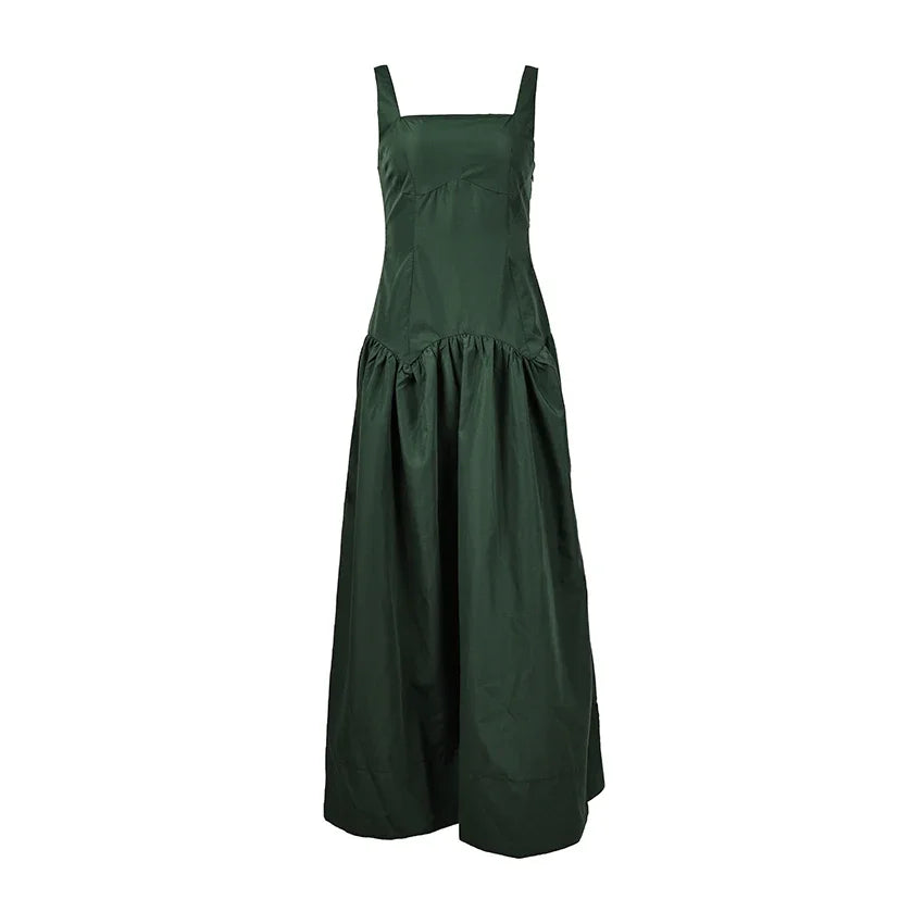 Elegant Spaghetti Strap Long Summer Green Dress 2026 Casual Straight Dress For High Waist Women Street Dresses Female