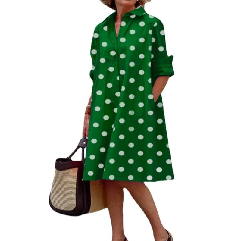 2026 Fall New Full Open Front Print Shirt Collar Long Sleeve Midi Dress Women Casual Fashion Office Wear with Belt