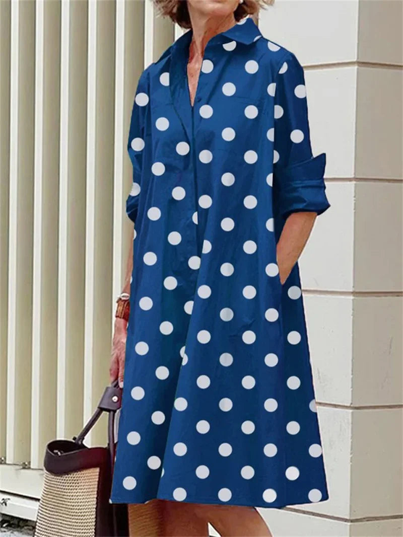 2024 Elegant Print Women Daily Commuter Dresses Side Double Pockets Single-breasted Cardigan Dress Female Long Sleeve Midi Gown