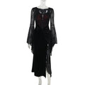 Dark Gothic style Goth Ropa Punk style Halloween Spiderweb velvet spliced bell sleeve slit hot girl dress