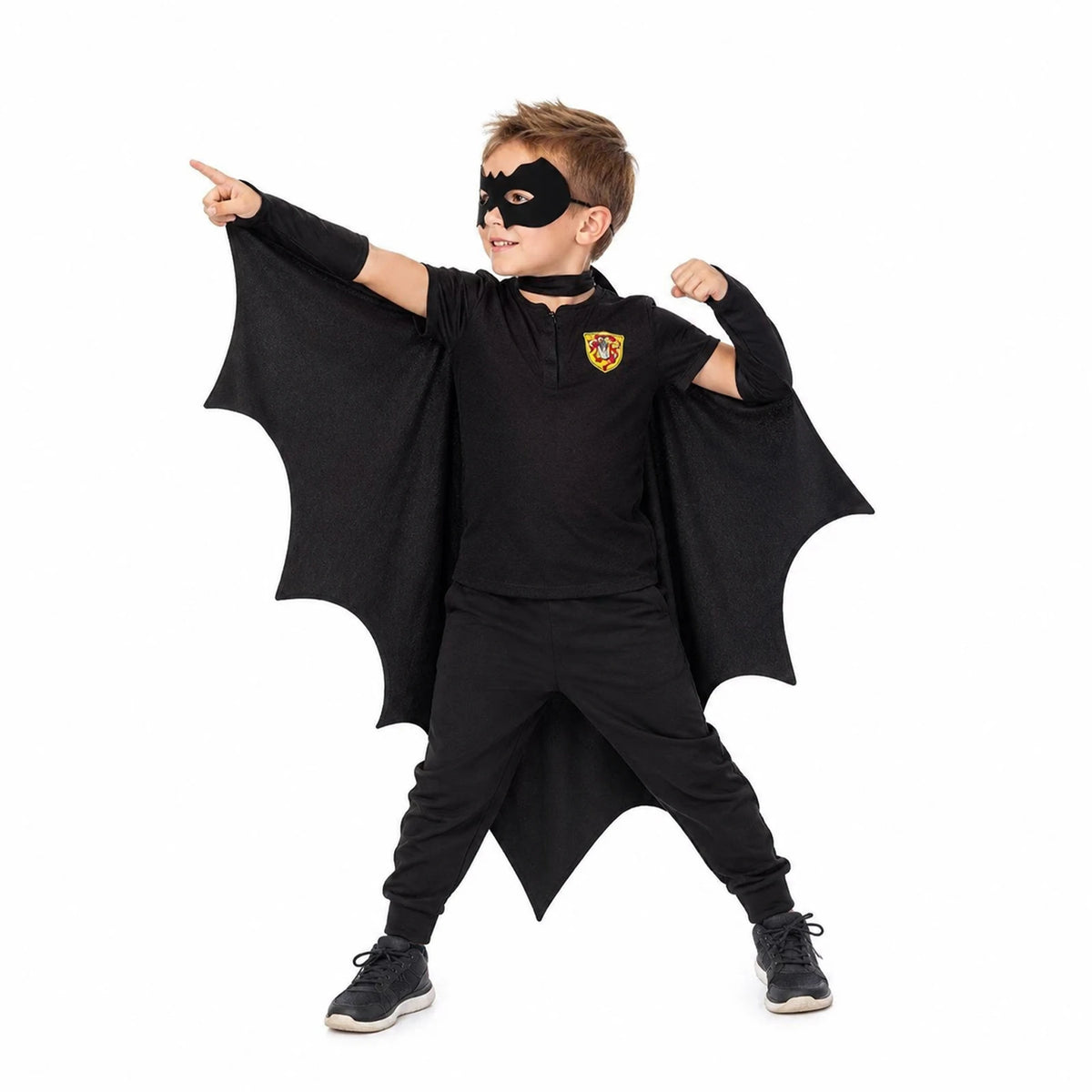 Kids Bat Costume Set Black Bat Cape Mask Arm Sleeves Halloween Cosplay Outfit Children Role Play Party Fancy Dress Costume