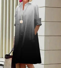 2026 Fall New Full Open Front Print Shirt Collar Long Sleeve Midi Dress Women Casual Fashion Office Wear with Belt